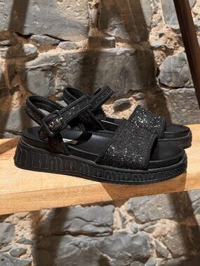 Miu Miu Black Glitter Strap Run Sport Sandals